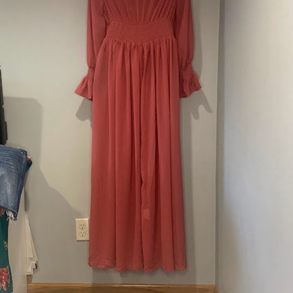 Flounce Sleeve Shirred Waist Wrap Hem Dress - Picture 4 of 4